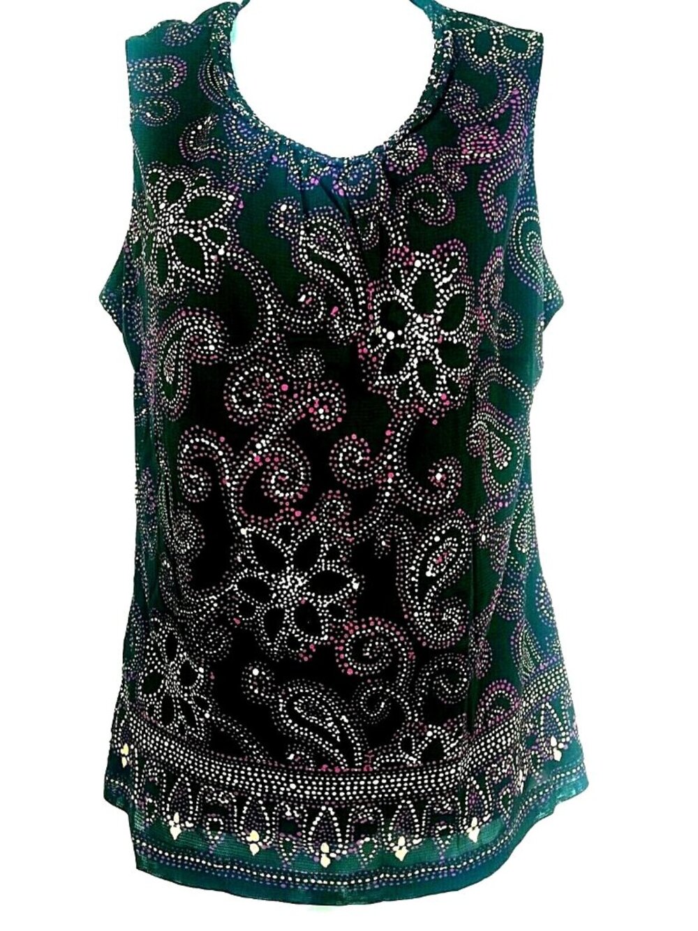 Croft & Barrow Summer Sleeveless Top Medium Floral Paisley Casual Black Purple